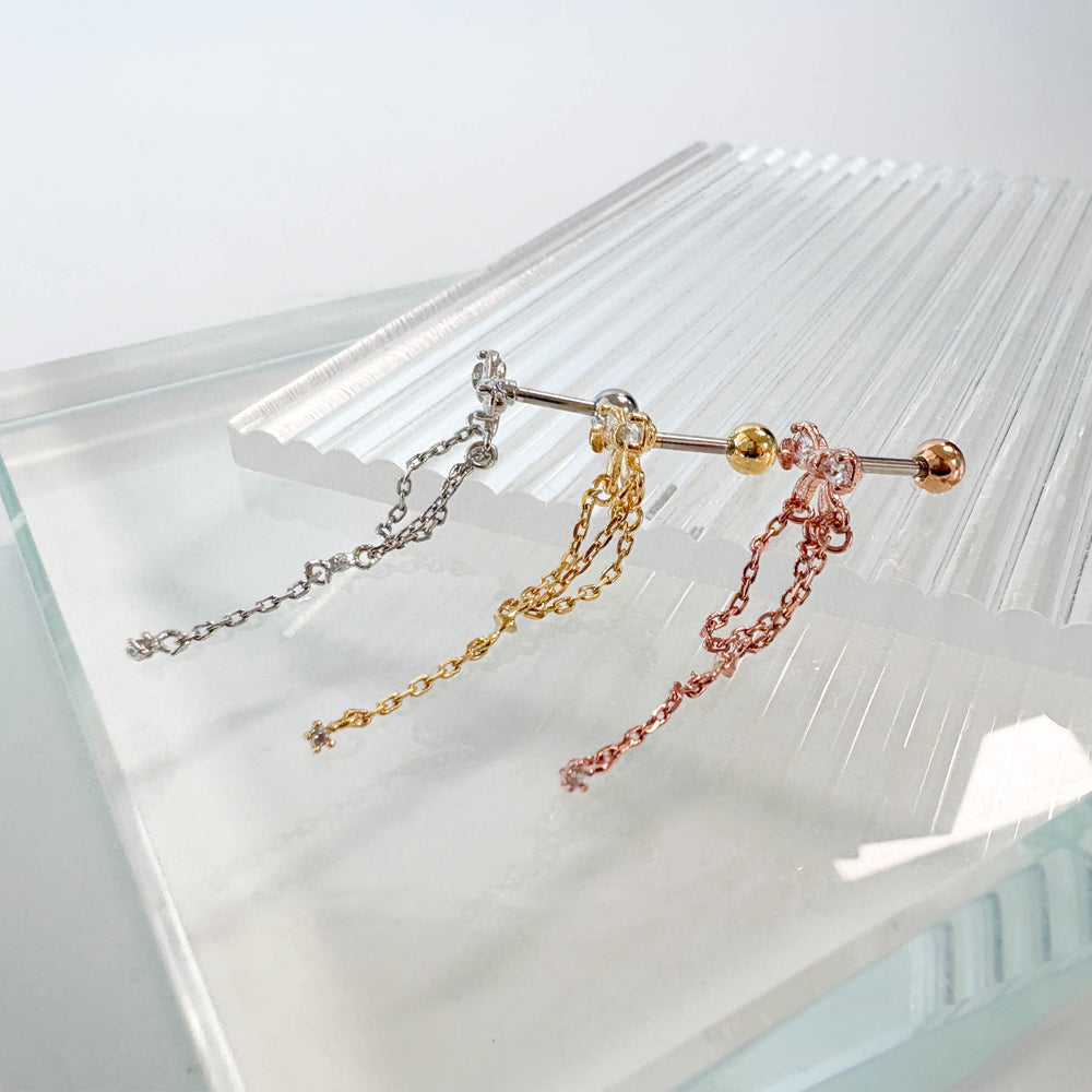 A5 286 ［サージカルステンレス］チェーンリボンピアス