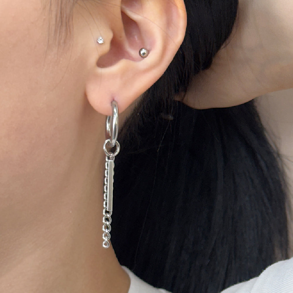 YEH 015 ［サージカルステンレス］リングチェーンドロップワンタッチピアス