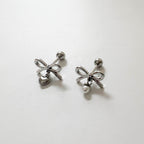 B3 039 ［サージカルステンレス］リボンパールドロップピアス