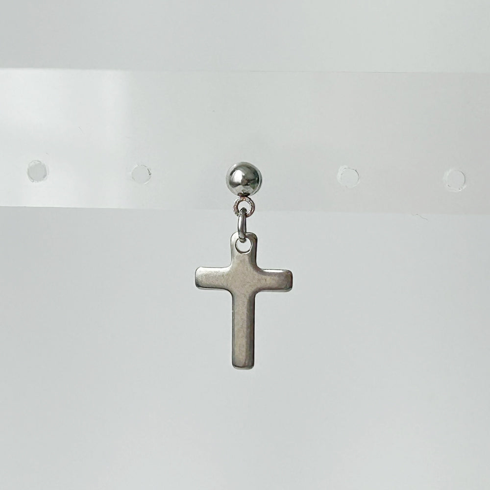 YES 037 ［サージカルステンレス］シンプル十字架ピアス
