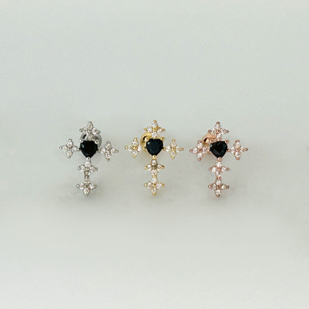 A5 262 ［サージカルステンレス］ゴージャスストーン十字架ピアス