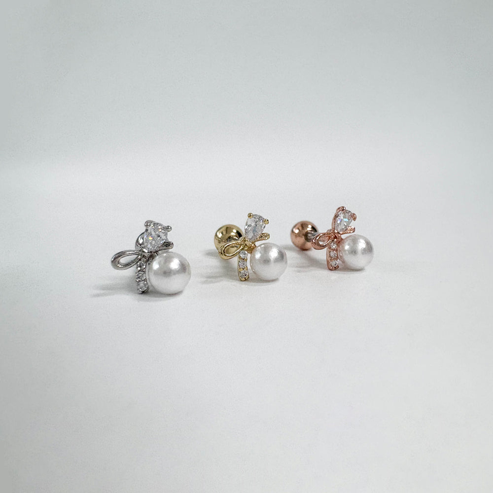 A8 252 ［サージカルステンレス］ラージパールリボンピアス