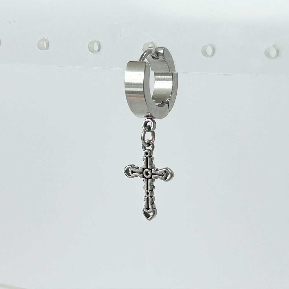 YEH 019 ［サージカルステンレス］十字架リングワンタッチピアス