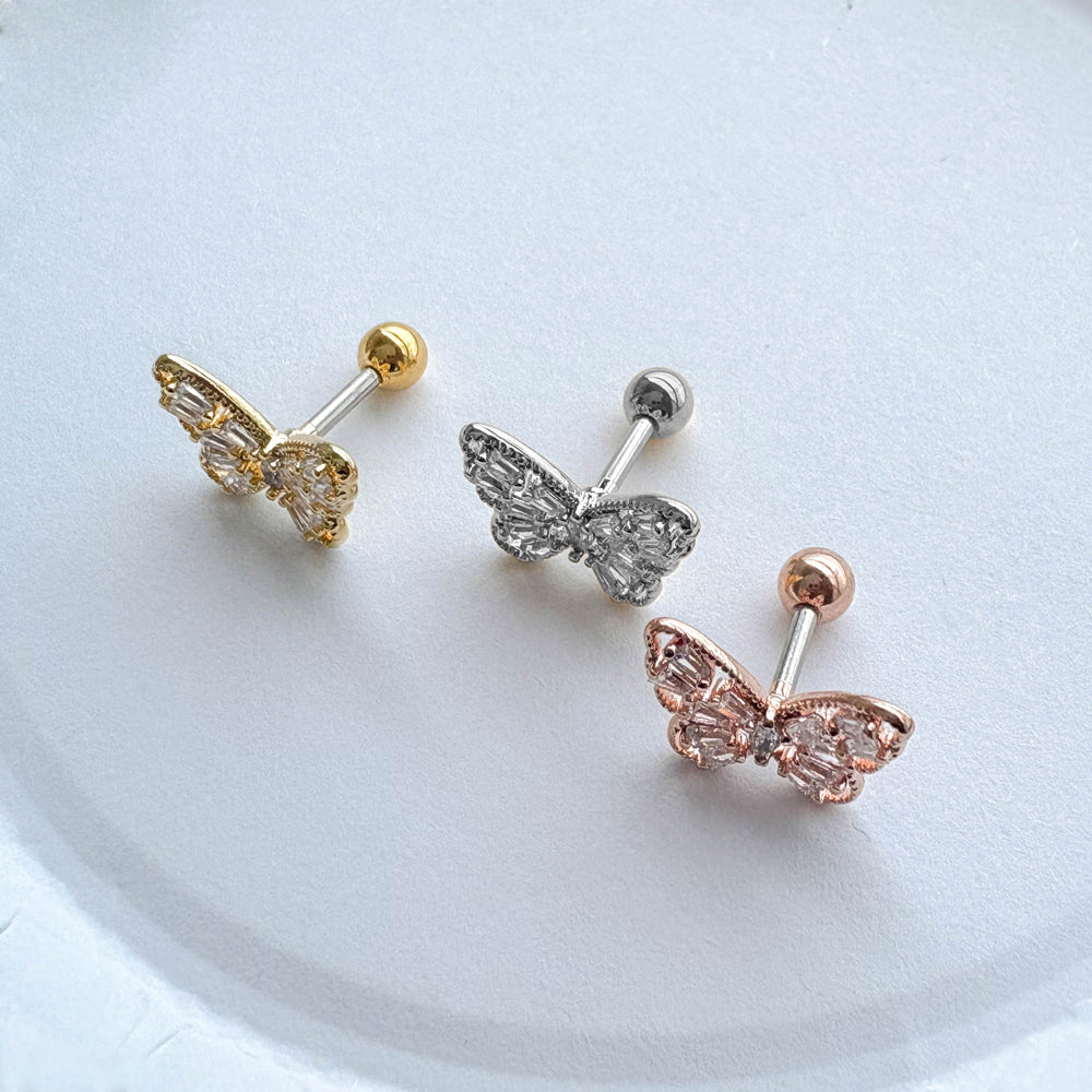 MN 189 ［サージカルステンレス］ストーン蝶々ピアス