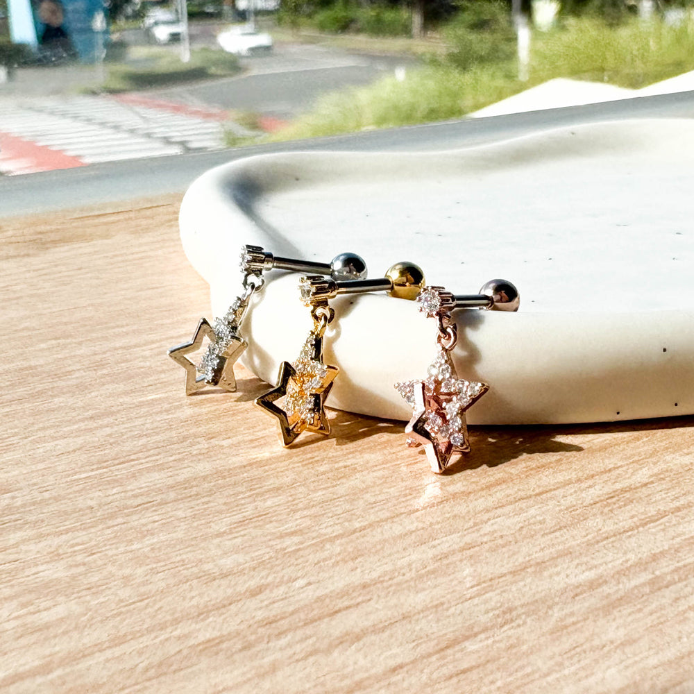 MP 072 ［サージカルステンレス］キュービッククロス星ピアス