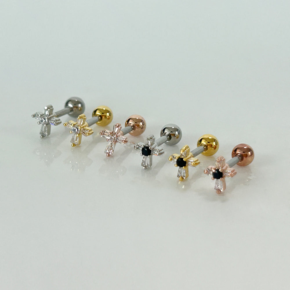 MN 182 ［サージカルステンレス］ゴシックストーン十字架ピアス