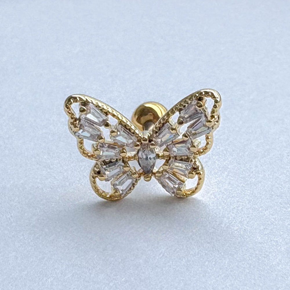 MN 189 ［サージカルステンレス］ストーン蝶々ピアス