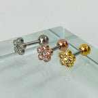 MN 071 ［サージカルステンレス］花キュービックストーンピアス　