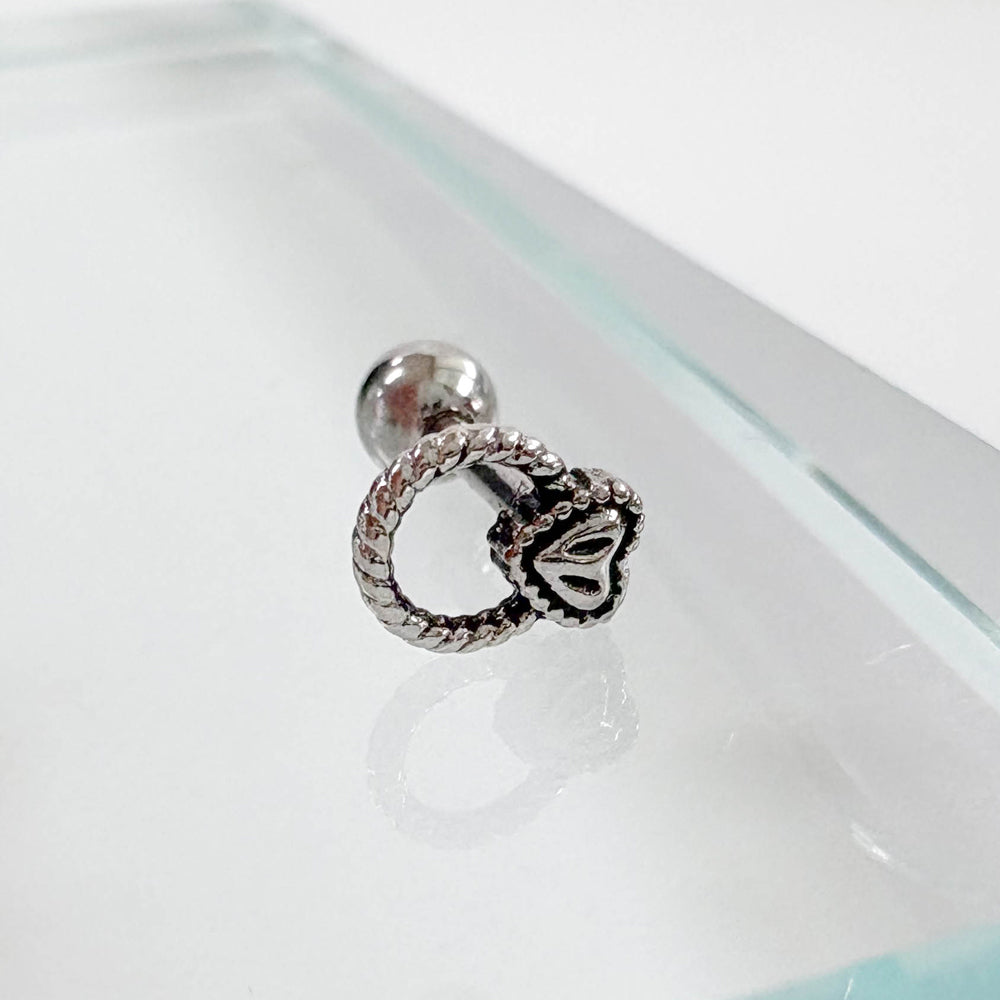 A2 227 　［サージカルステンレス］アンティークねじりリングハートピアス