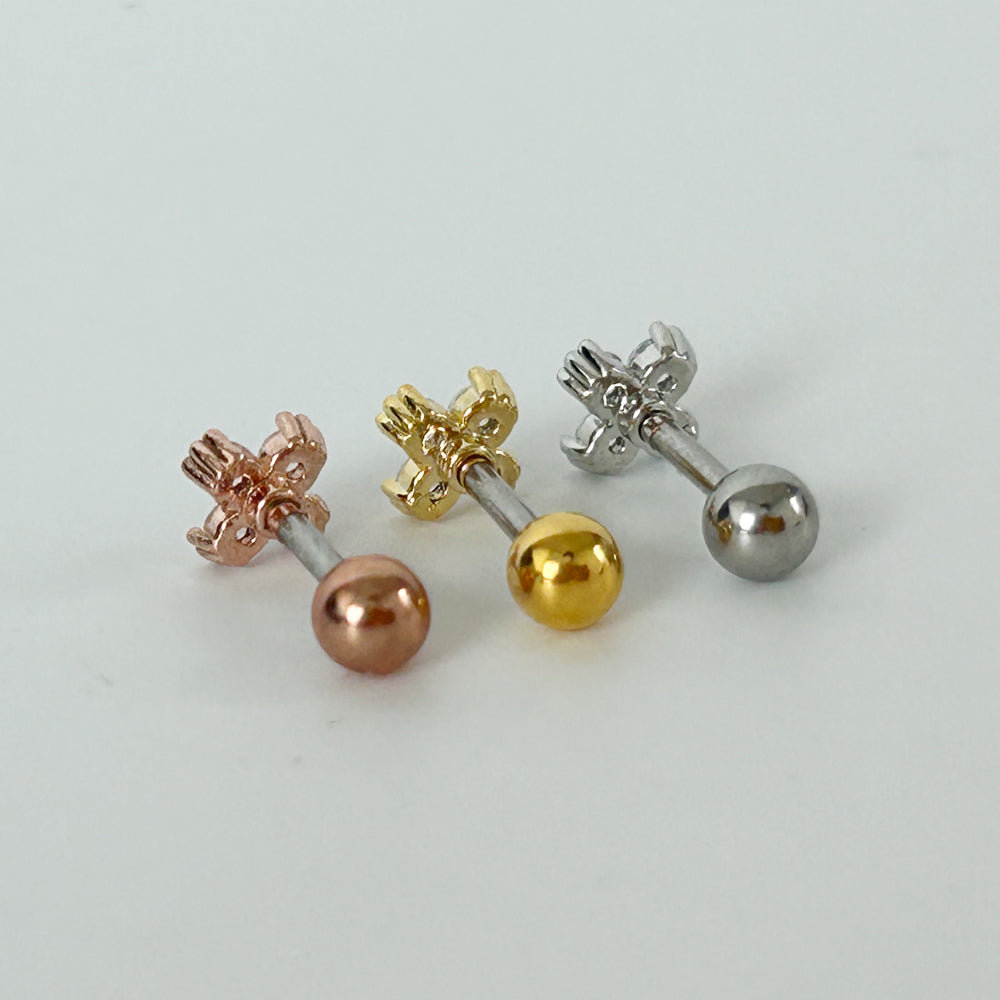 MN 173 ［サージカルステンレス］シンプルストーンクローバーピアス