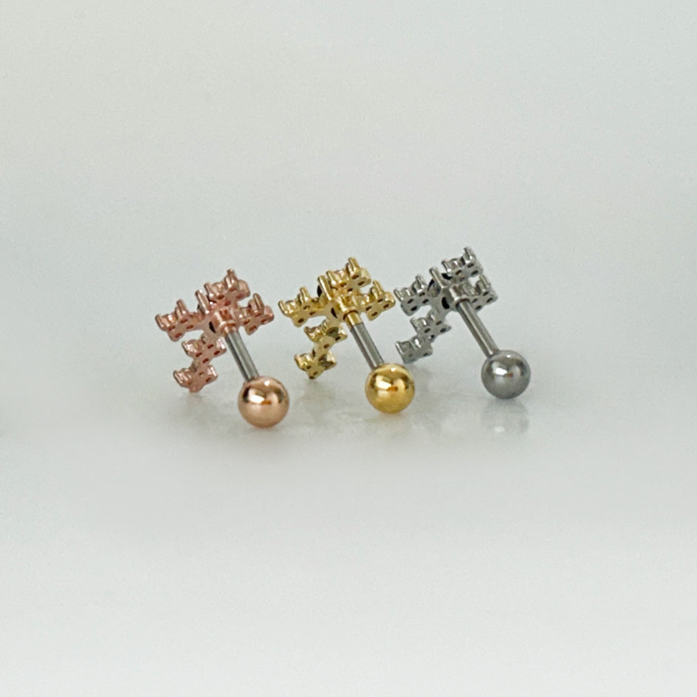 A5 262 ［サージカルステンレス］ゴージャスストーン十字架ピアス