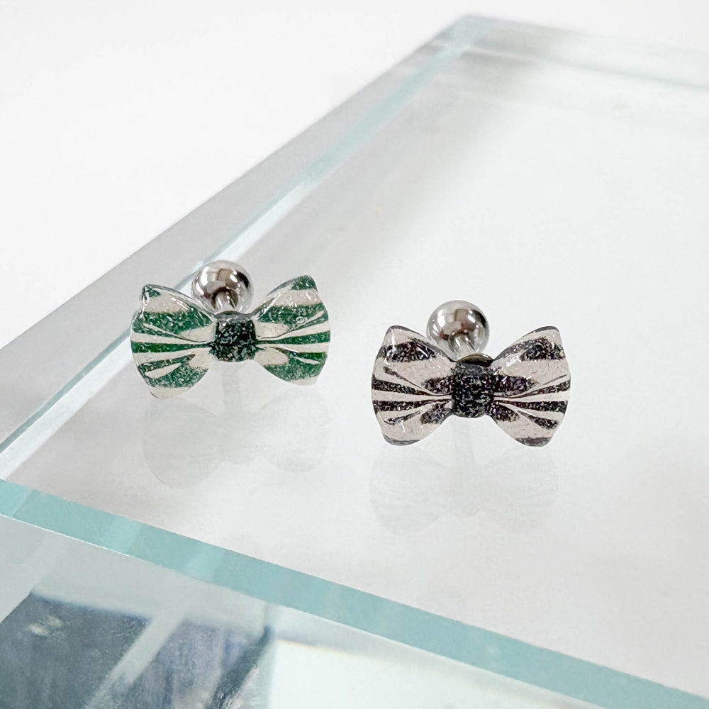 MK 083 ［サージカルステンレス］クリアパールリボンピアス