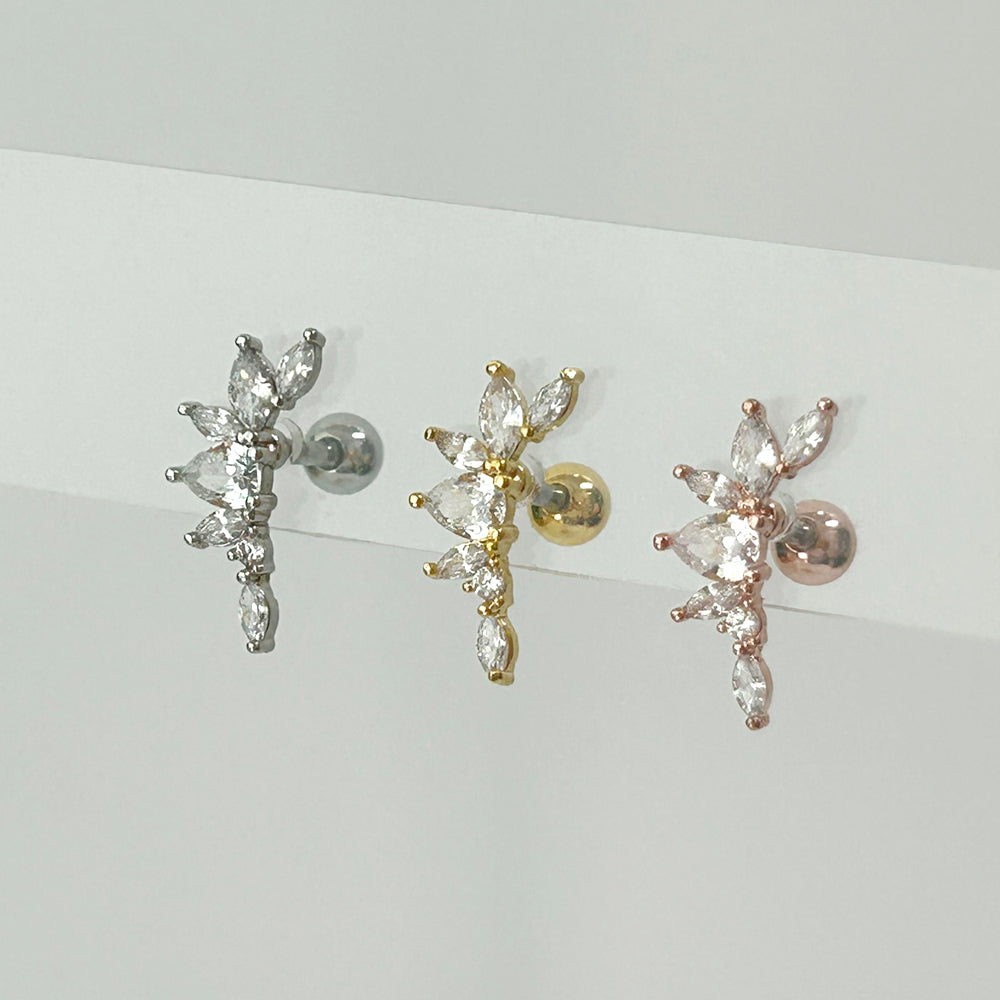 MP 122 ［サージカルステンレス］キュービック羽＆葉っぱピアス