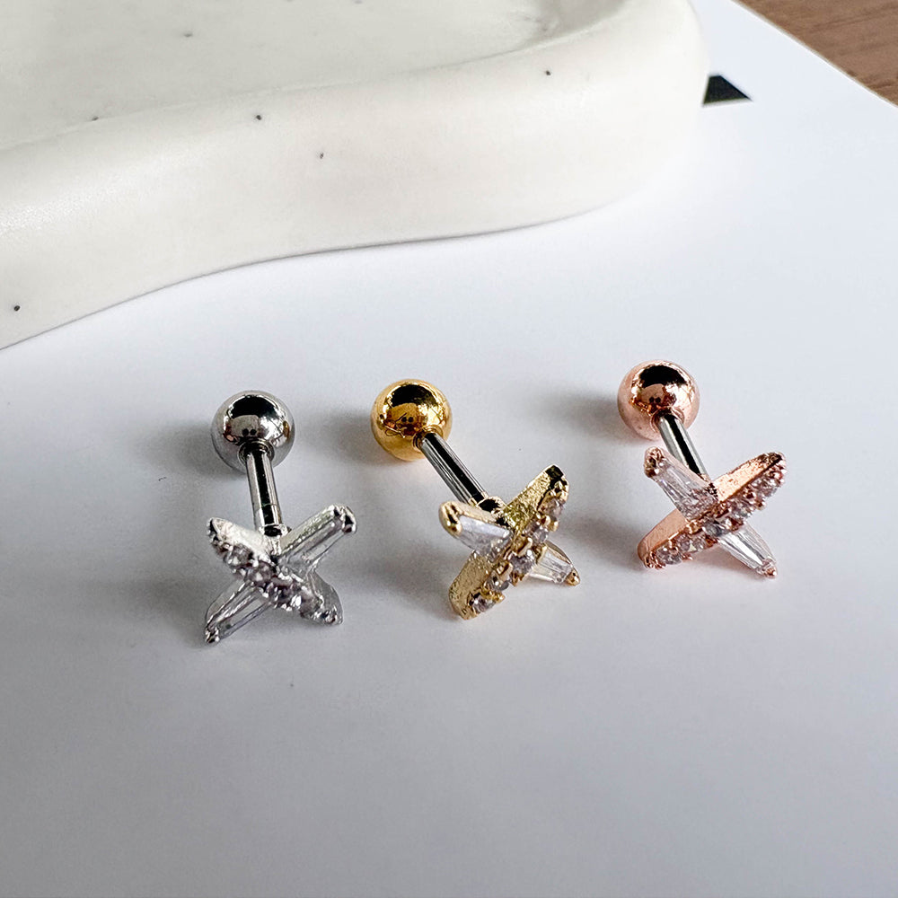 MN 191 ［サージカルステンレス］キュービッククリスタル星ピアス