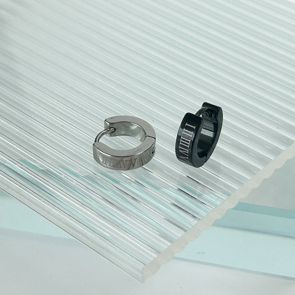 A9 183 ［サージカルステンレス］ローマ数字ワンタッチリングピアス