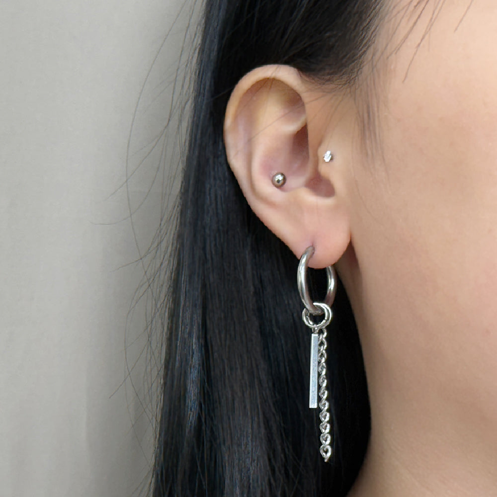 YEH 015 ［サージカルステンレス］リングチェーンドロップワンタッチピアス