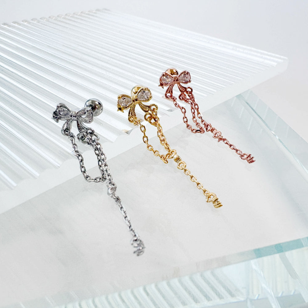 A5 286 ［サージカルステンレス］チェーンリボンピアス