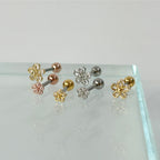 MN 113 ［サージカルステンレス］シンプルキュービックストーン花ピアス