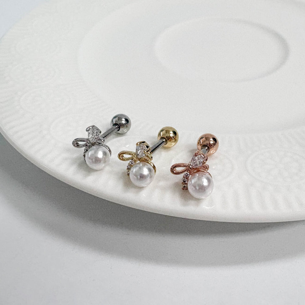 A8 252 ［サージカルステンレス］ラージパールリボンピアス