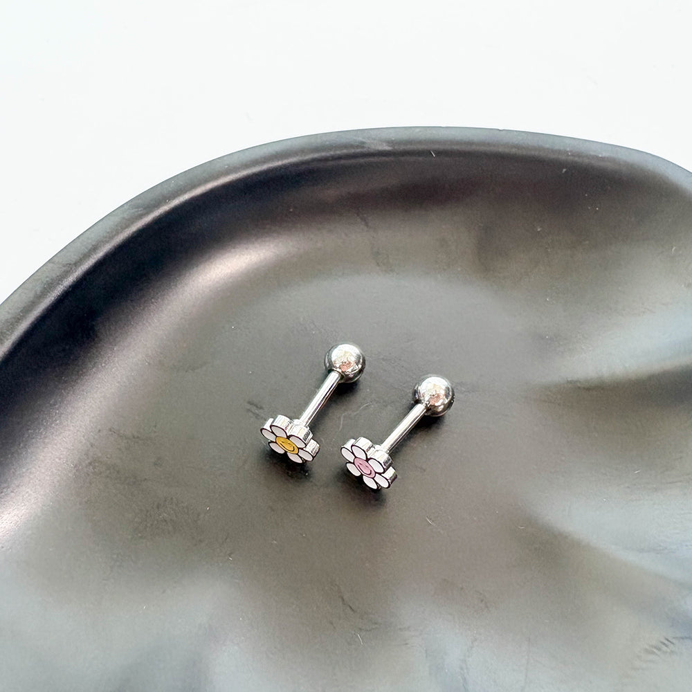 B3 025 ［サージカルステンレス］パステルスタイルスマイル花ピアス
