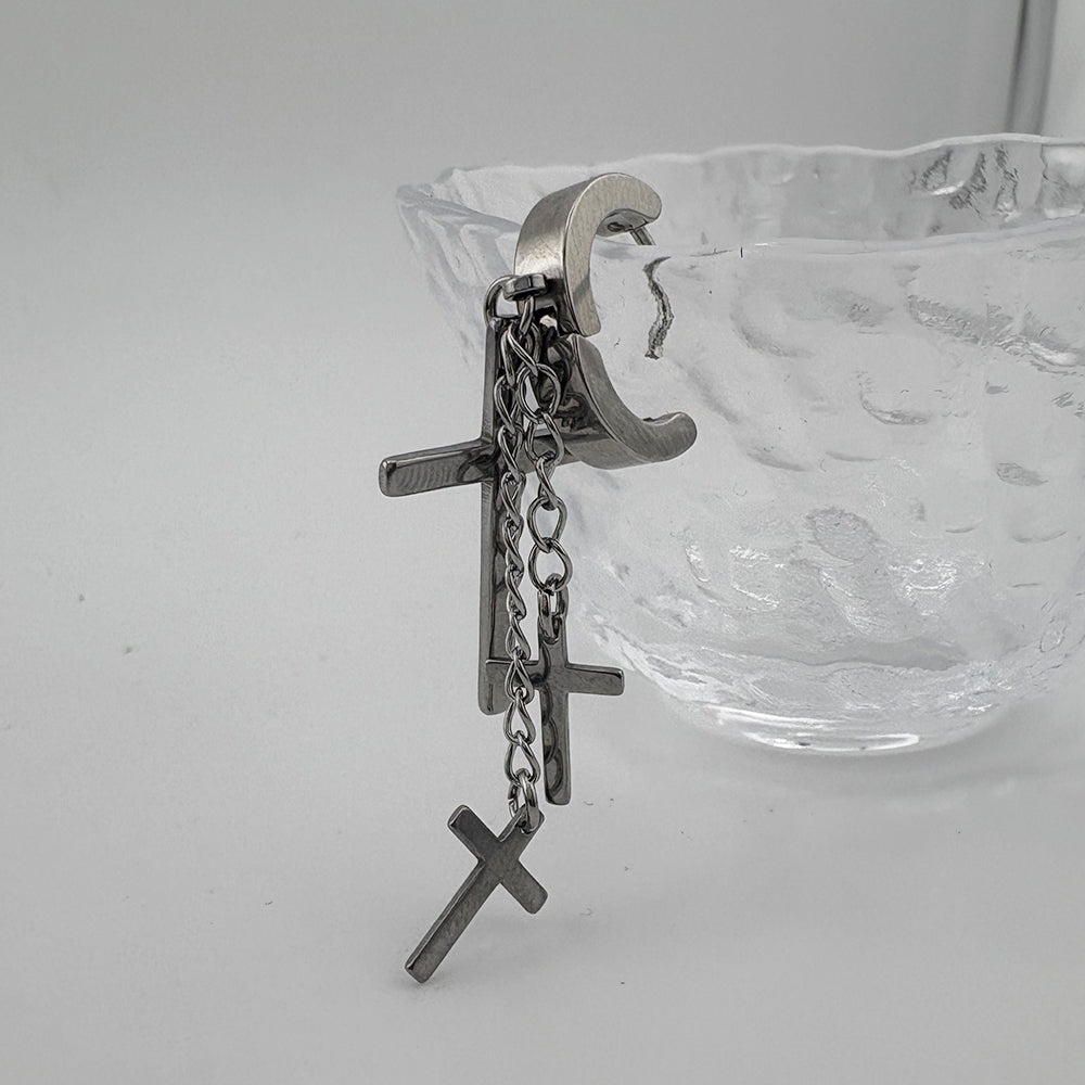 YEH 001 ［サージカルステンレス］十字架スチールリングドロップピアス