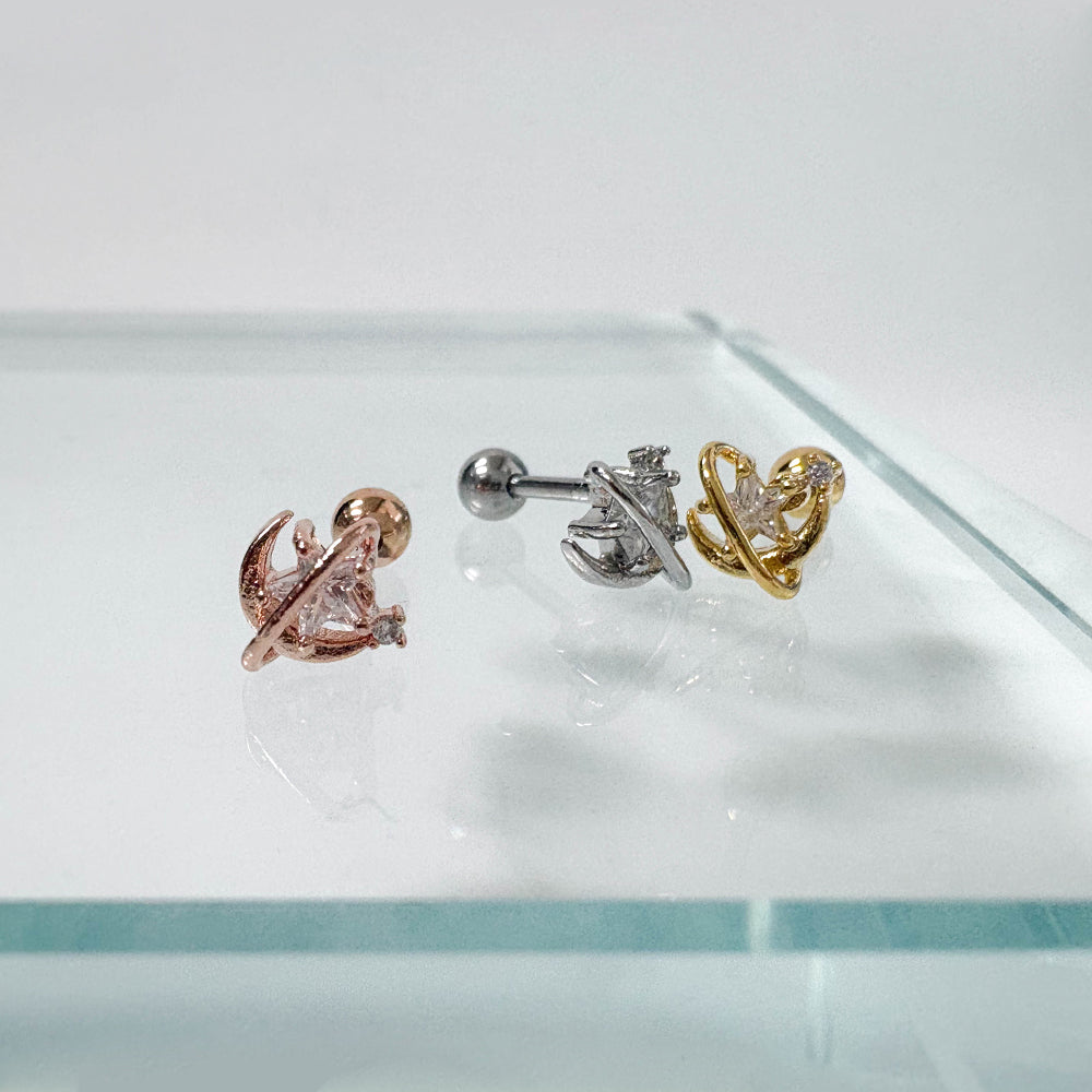 A8 172 ［サージカルステンレス］月＆星＆天の川ピアス