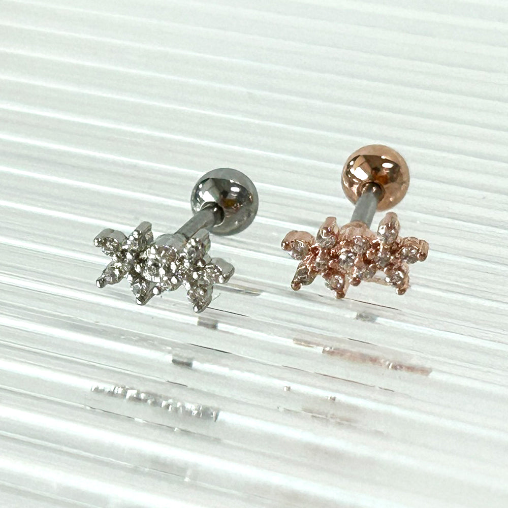 MJ 063 ［サージカルステンレス］シンプルキュービックツーコンボ花ピアス