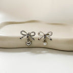 B3 039 ［サージカルステンレス］リボンパールドロップピアス