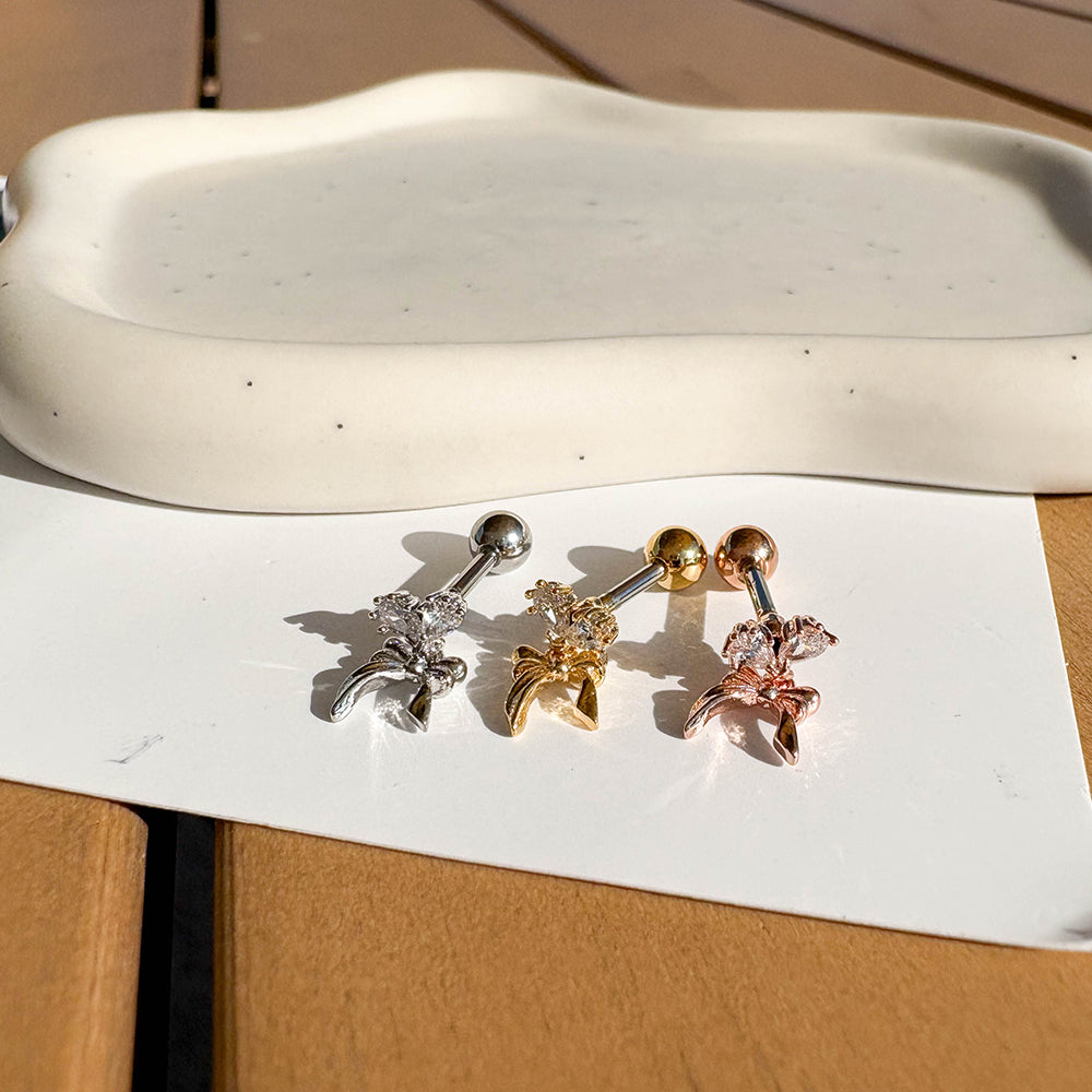 A5 282 ［サージカルステンレス］ダブルストーンドロップリボンピアス