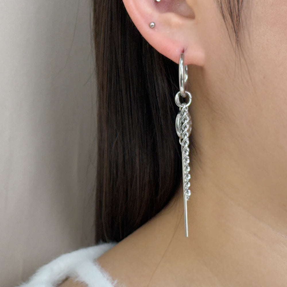 YEH 012 ［サージカルステンレス］チェーンスチールドロップワンタッチピアス