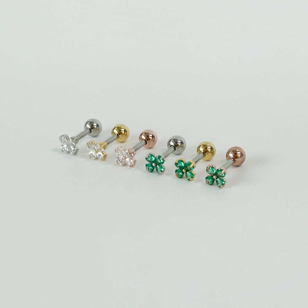 A8 269 ［サージカルステンレス］キュービック四葉のクローバー2色