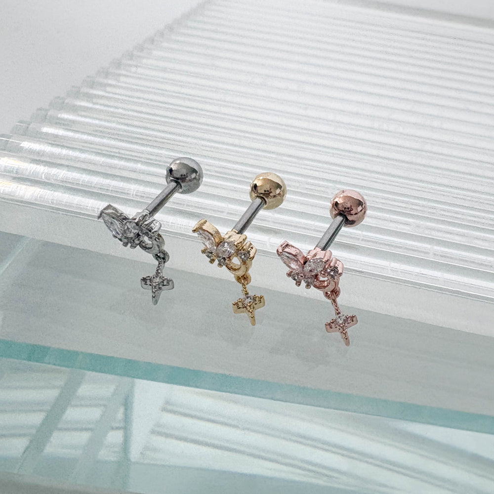 A8 285 ［サージカルステンレス］ドロップ蝶々＆月＆花ピアス