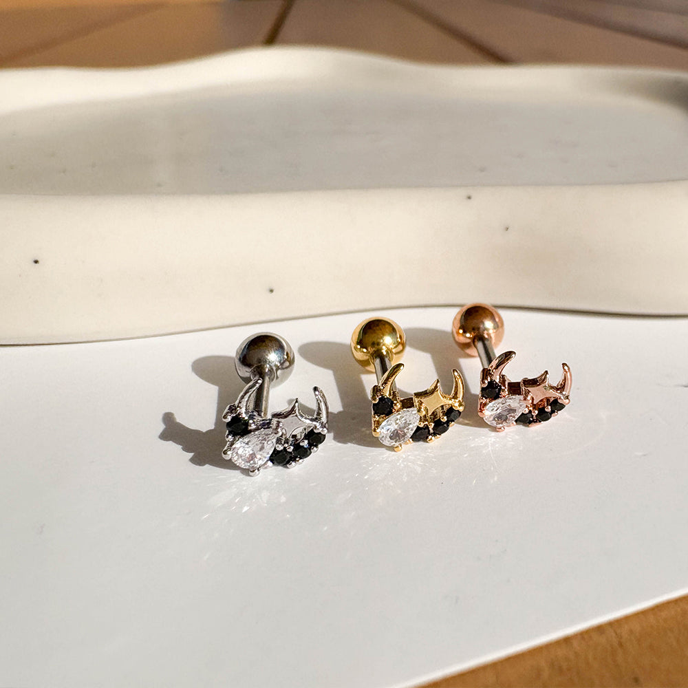 A5 268 ［サージカルステンレス］三色月ストーンピアス