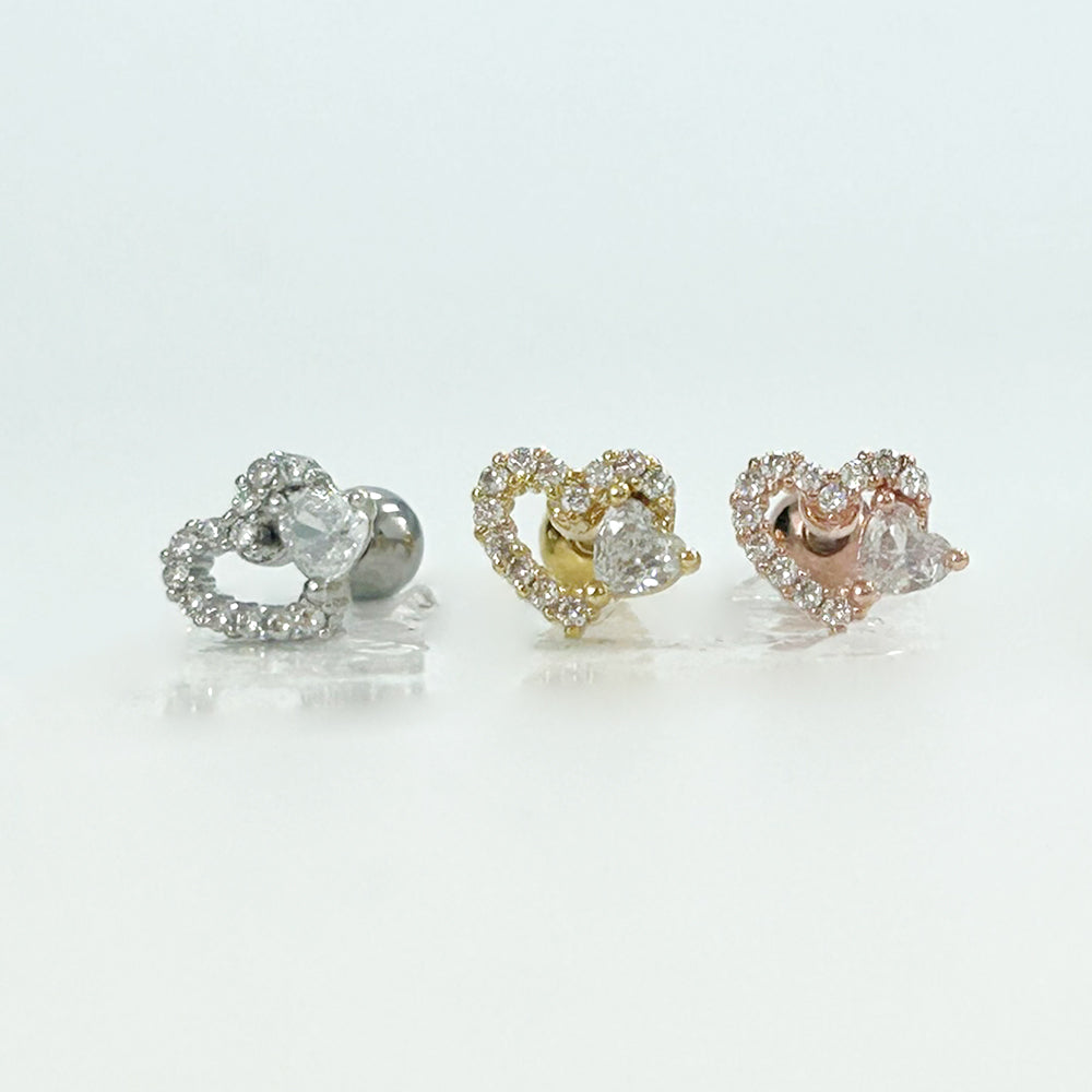 MP 129 ［サージカルステンレス］ラグジュアリーキュービックハートピアス