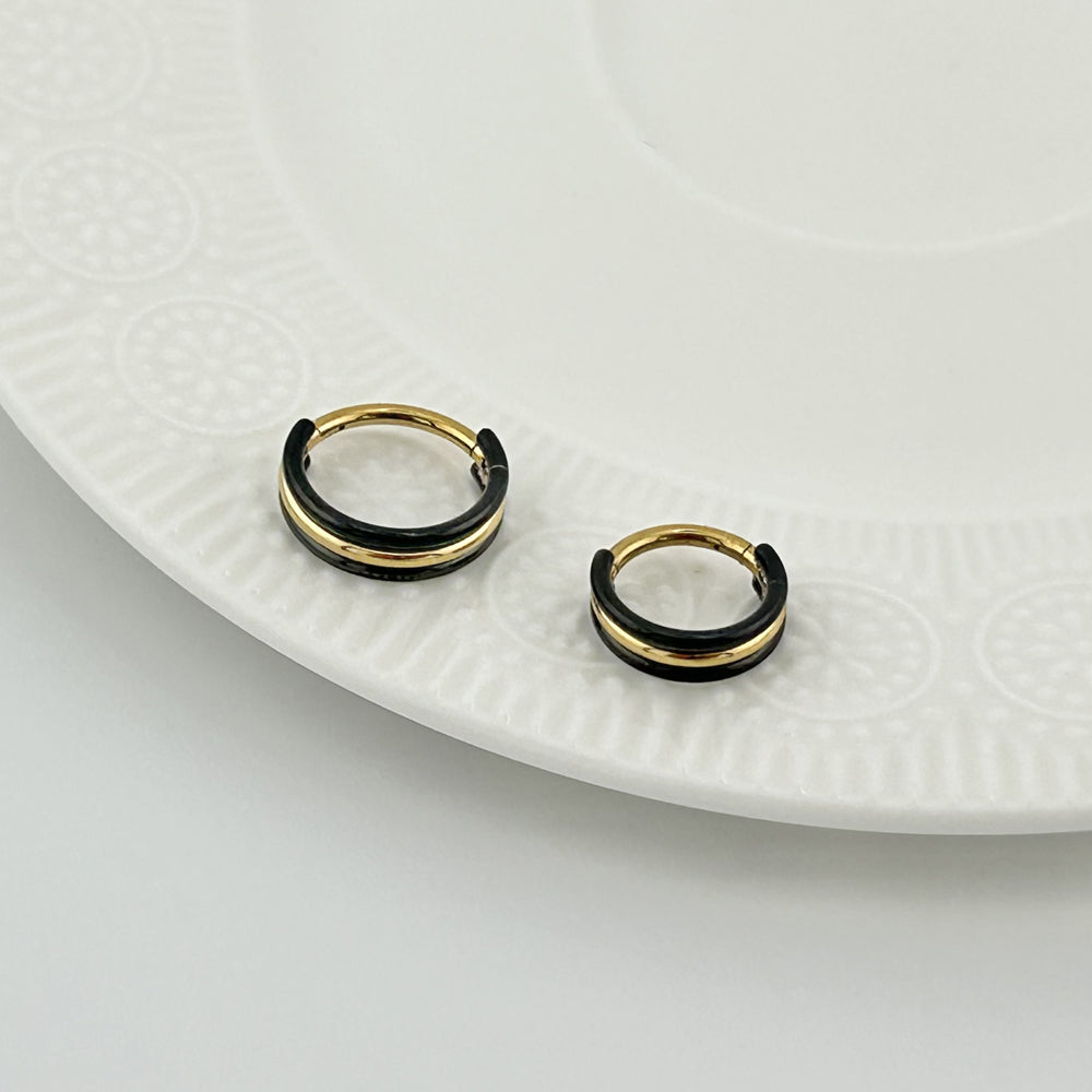 STS 029 ［サージカルステンレス］ブラック＆ゴールドリングピアス