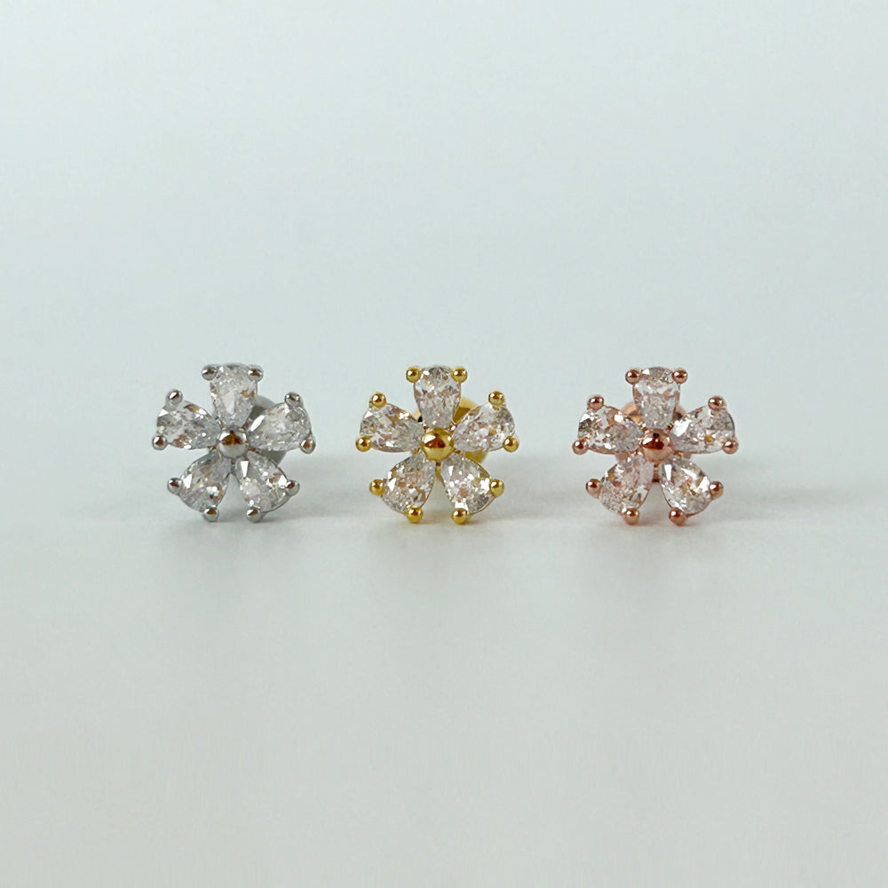 MN 159 ［サージカルステンレス］シンプルストーン花ピアス