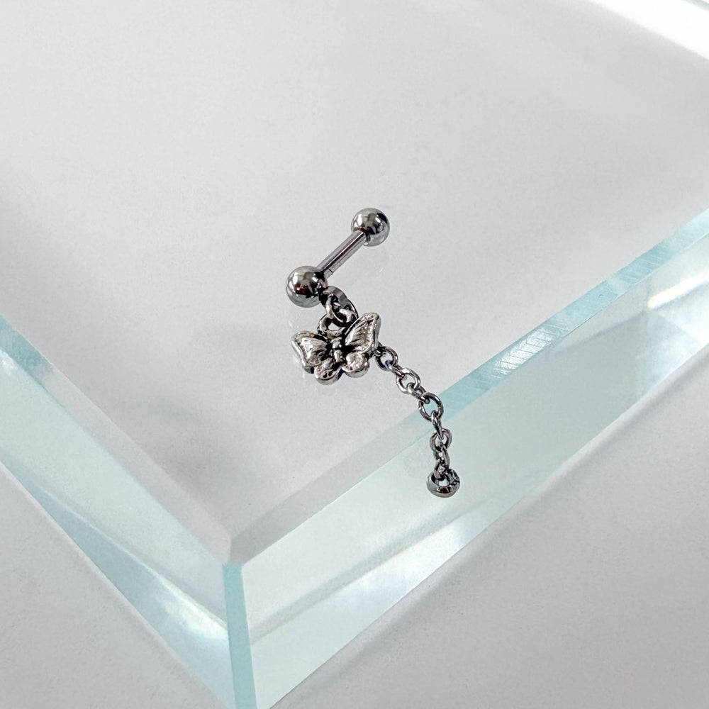 A2 238 ［サージカルステンレス］アンティーク蝶々ロングドロップピアス