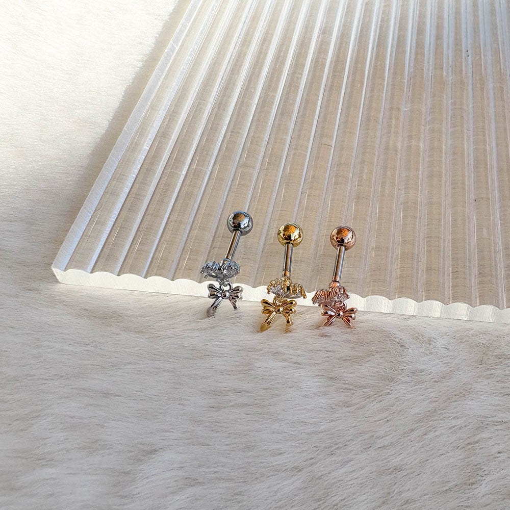 A5 282 ［サージカルステンレス］ダブルストーンドロップリボンピアス