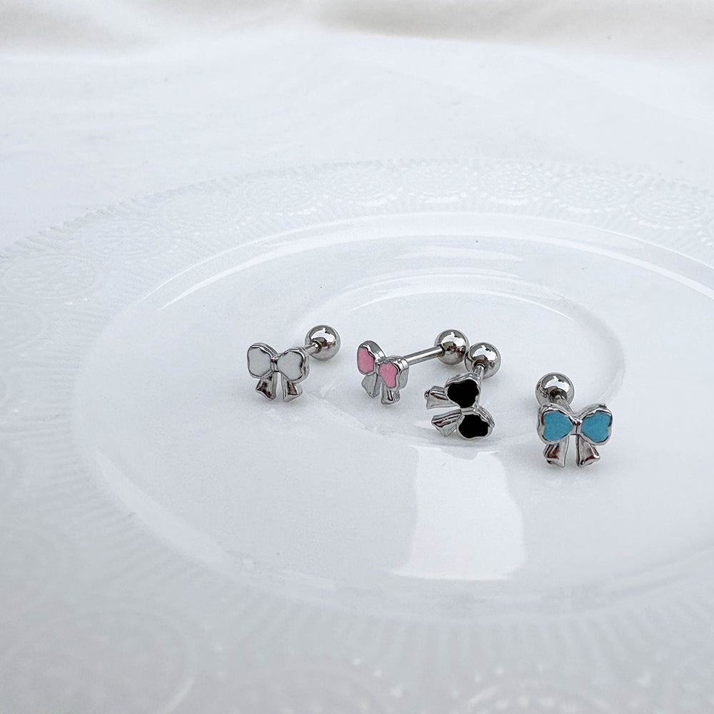 B3 093 ［サージカルステンレス］シンプルカラフルリボンピアス