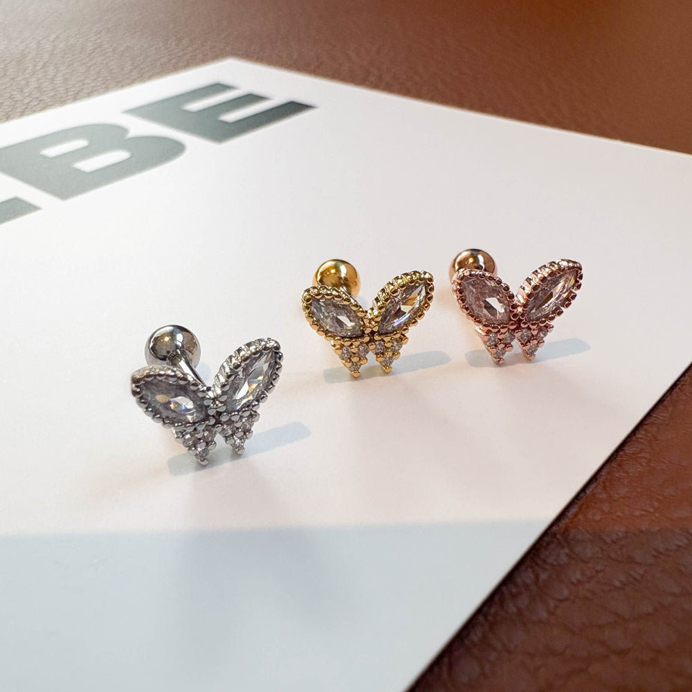 MP 006  [サージカルステンレス]　ストーン蝶々ピアス