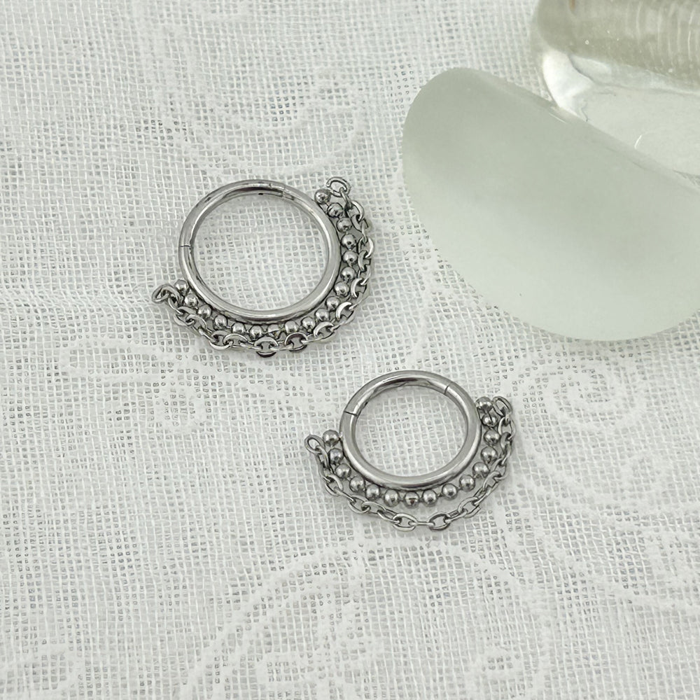 STS 034 ［サージカルステンレス］ボールチェーンリングピアス