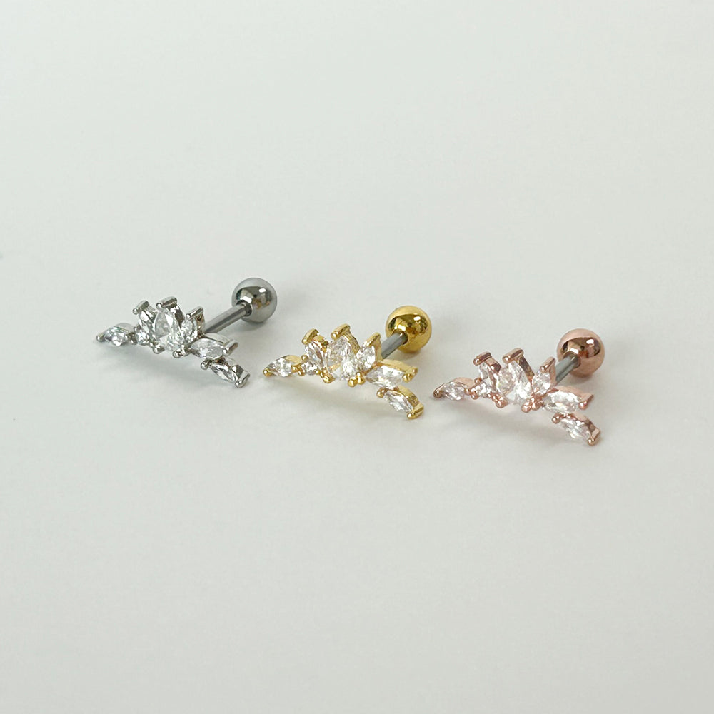 MP 122 ［サージカルステンレス］キュービック羽＆葉っぱピアス