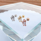 A5 255 ［サージカルステンレス］ストーンキュービックリボンピアス