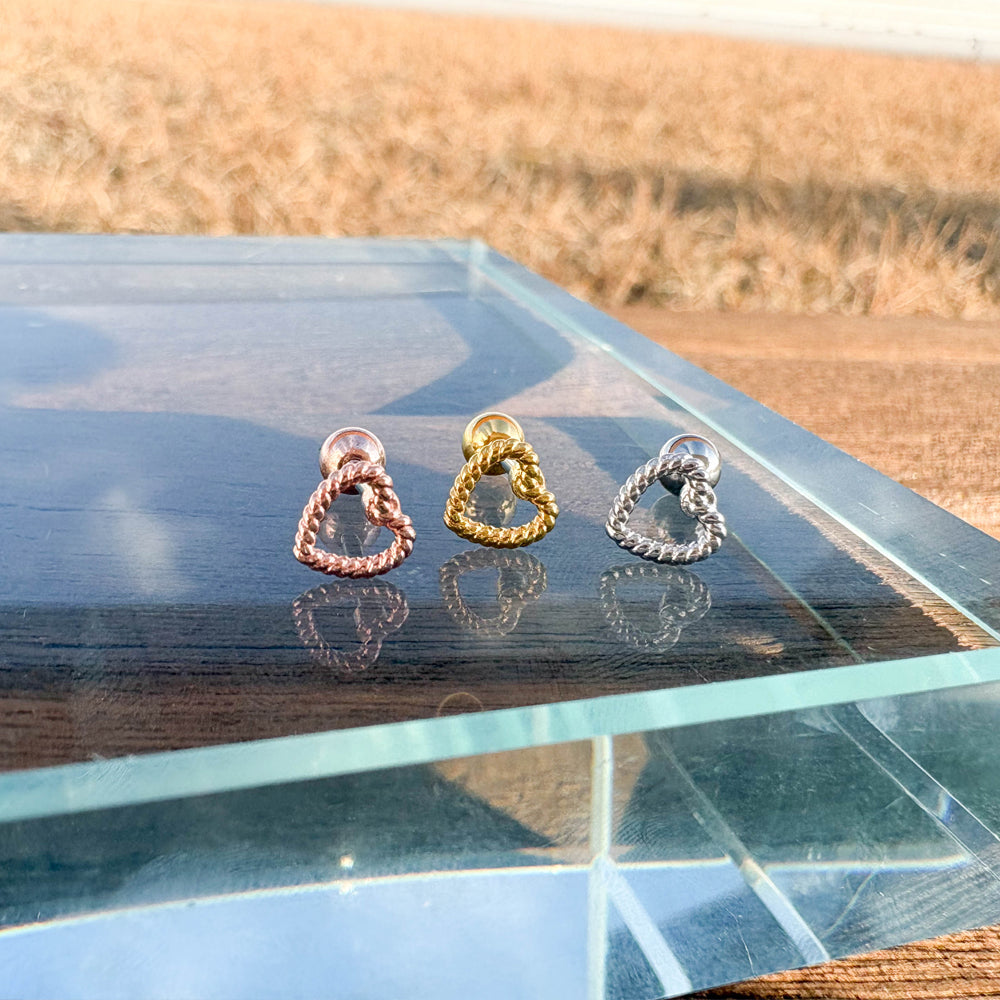 A4 114 ［サージカルステンレス］ ねじりハート＆星＆丸ピアス