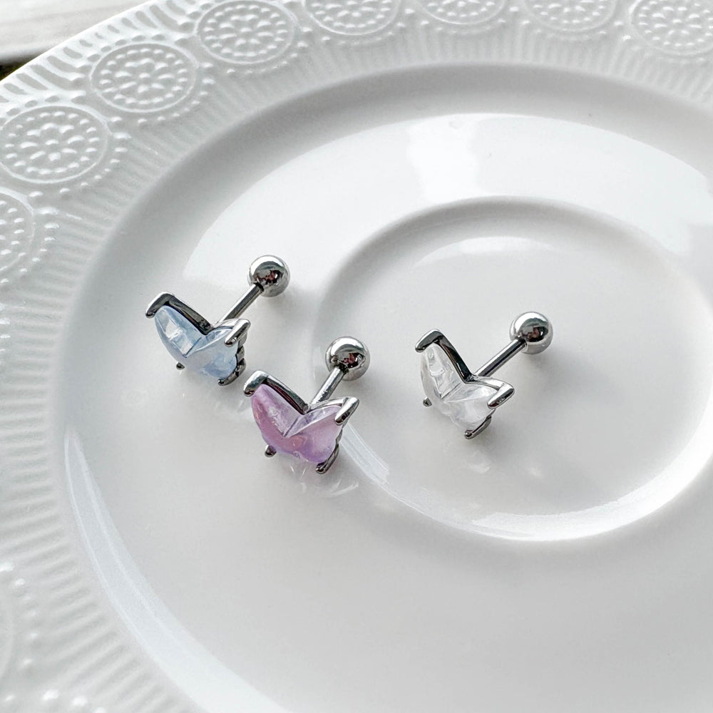 A3 077　［サージカルステンレス］　三色アクリル蝶々ピアス