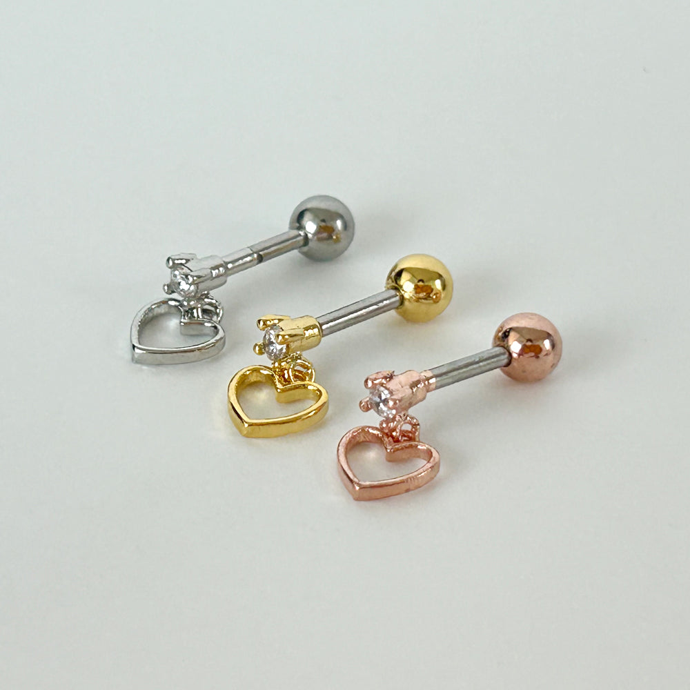 MN 171 ［サージカルステンレス］シンプルキュービックストーンハートピアス