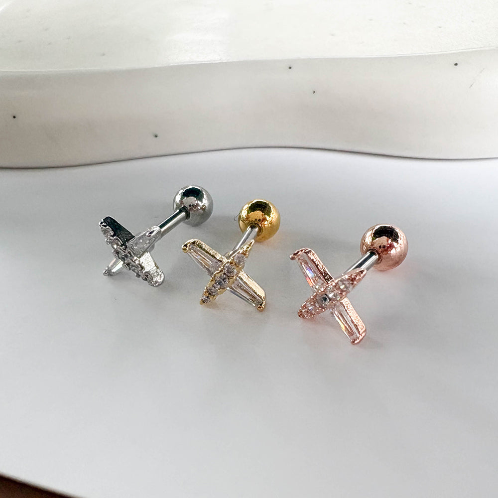 MN 191 ［サージカルステンレス］キュービッククリスタル星ピアス