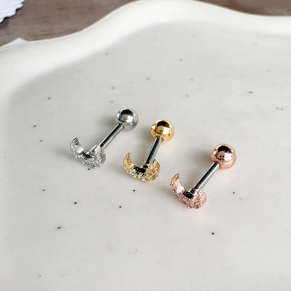 MN 194 ［サージカルステンレス］キュービック三日月ピアス