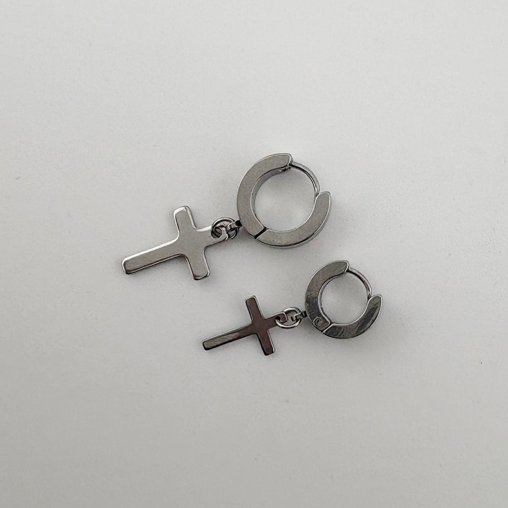 YEH 009 ［サージカルステンレス］十字架スチールドロップワンタッチピアス