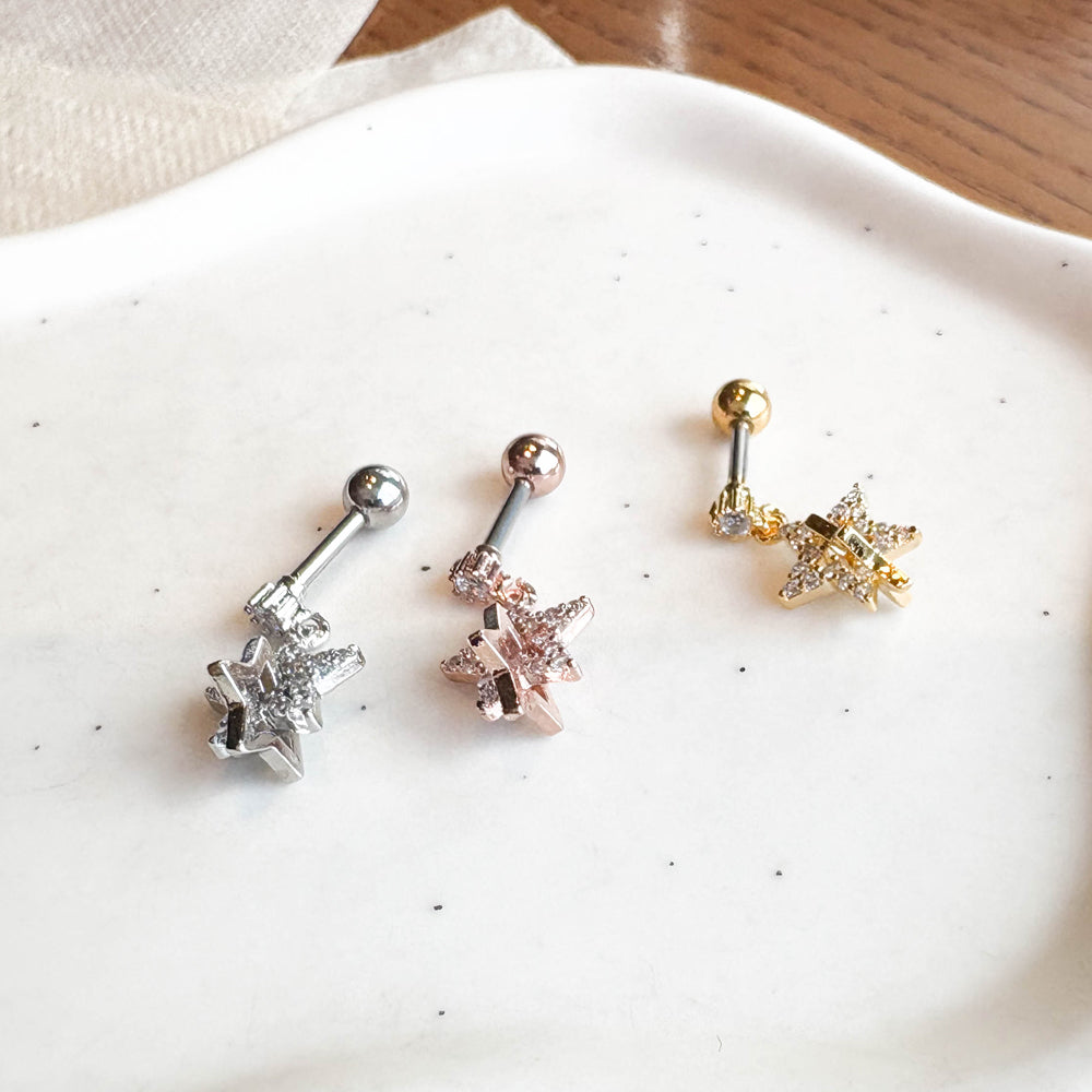 MP 072 ［サージカルステンレス］キュービッククロス星ピアス